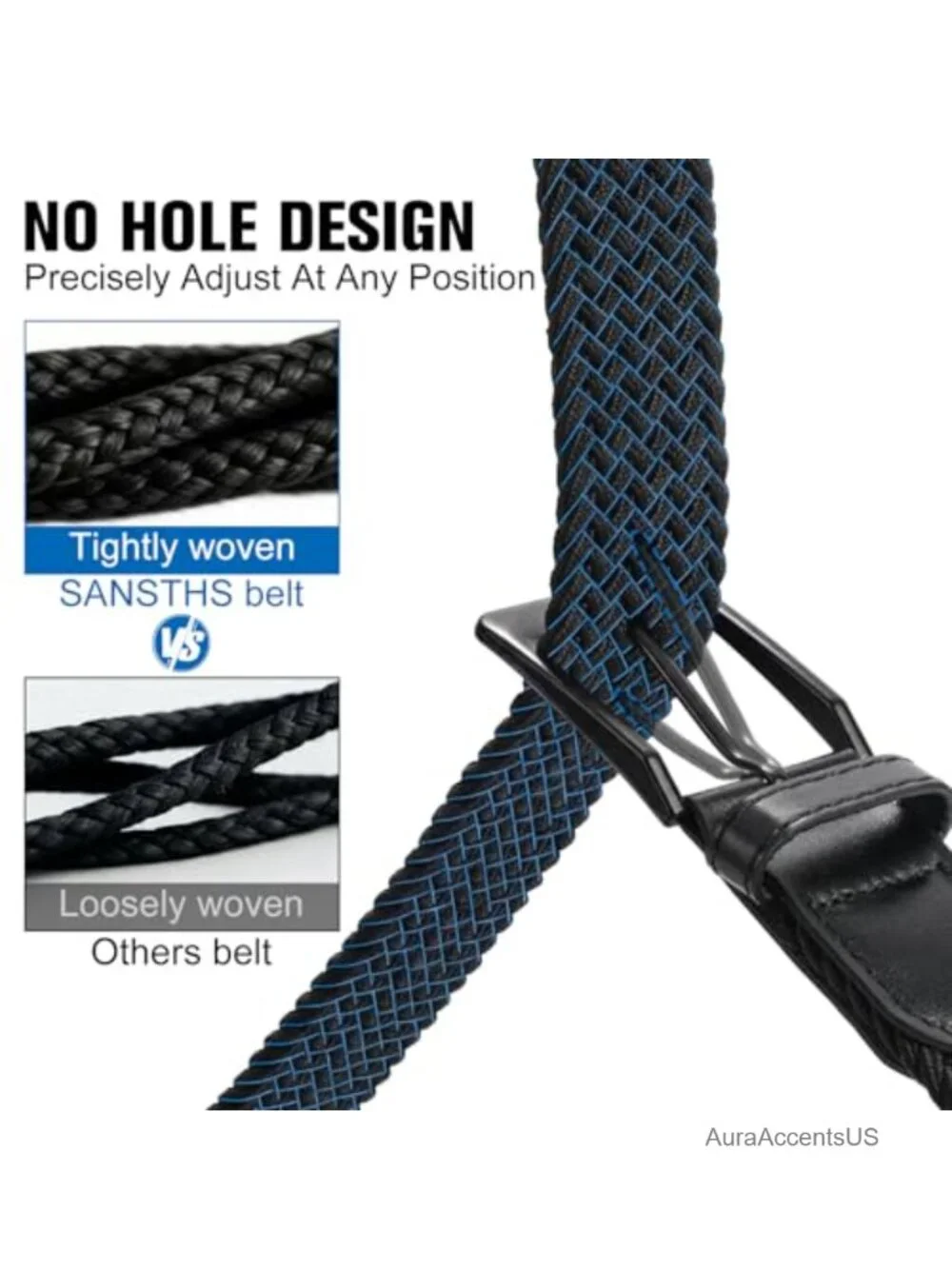 2 Pack Stretch Braided Elastic Belt for Men, No Holes Adjustable, Heavy Duty,